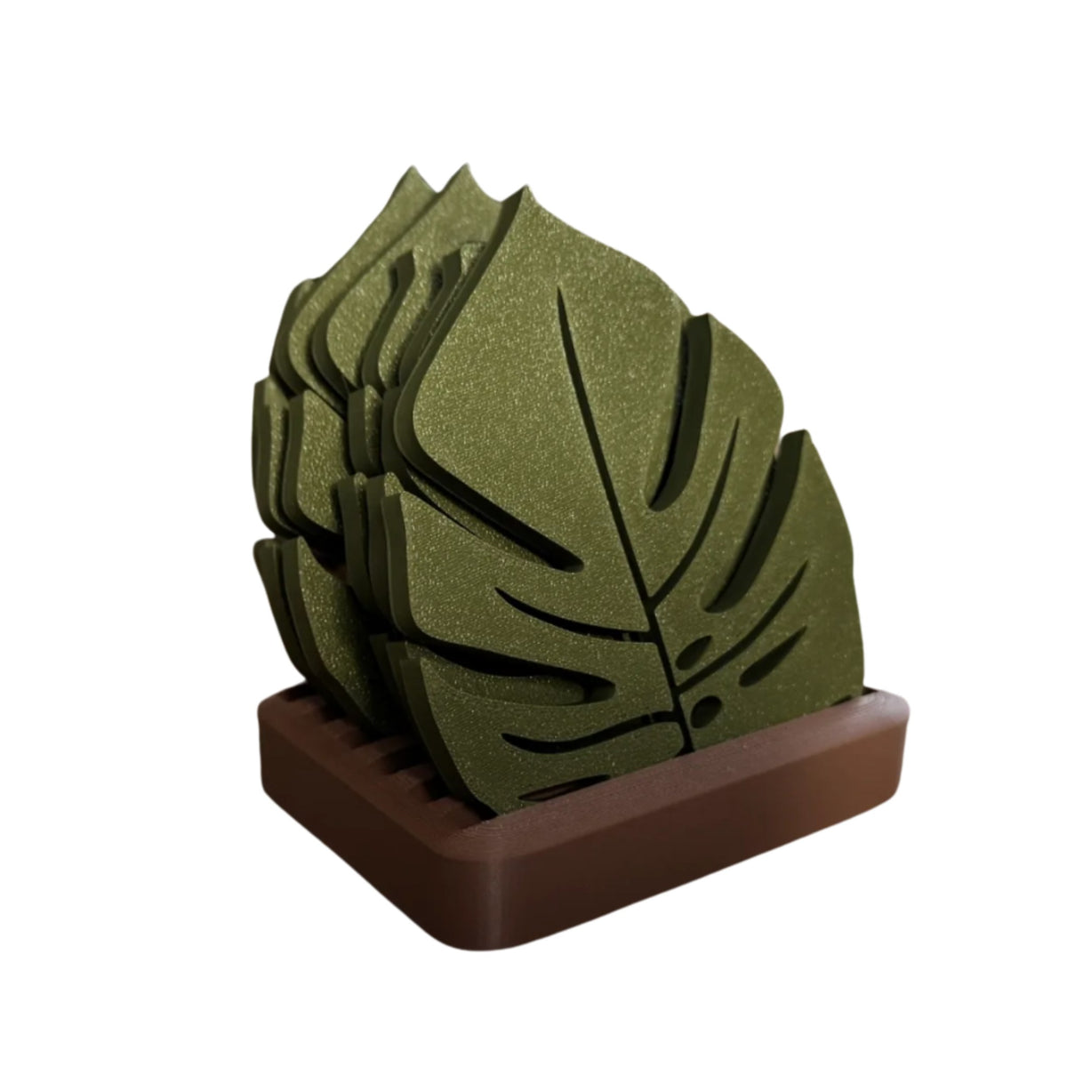 Posavasos hojas de monstera con soporte impresos en 3D