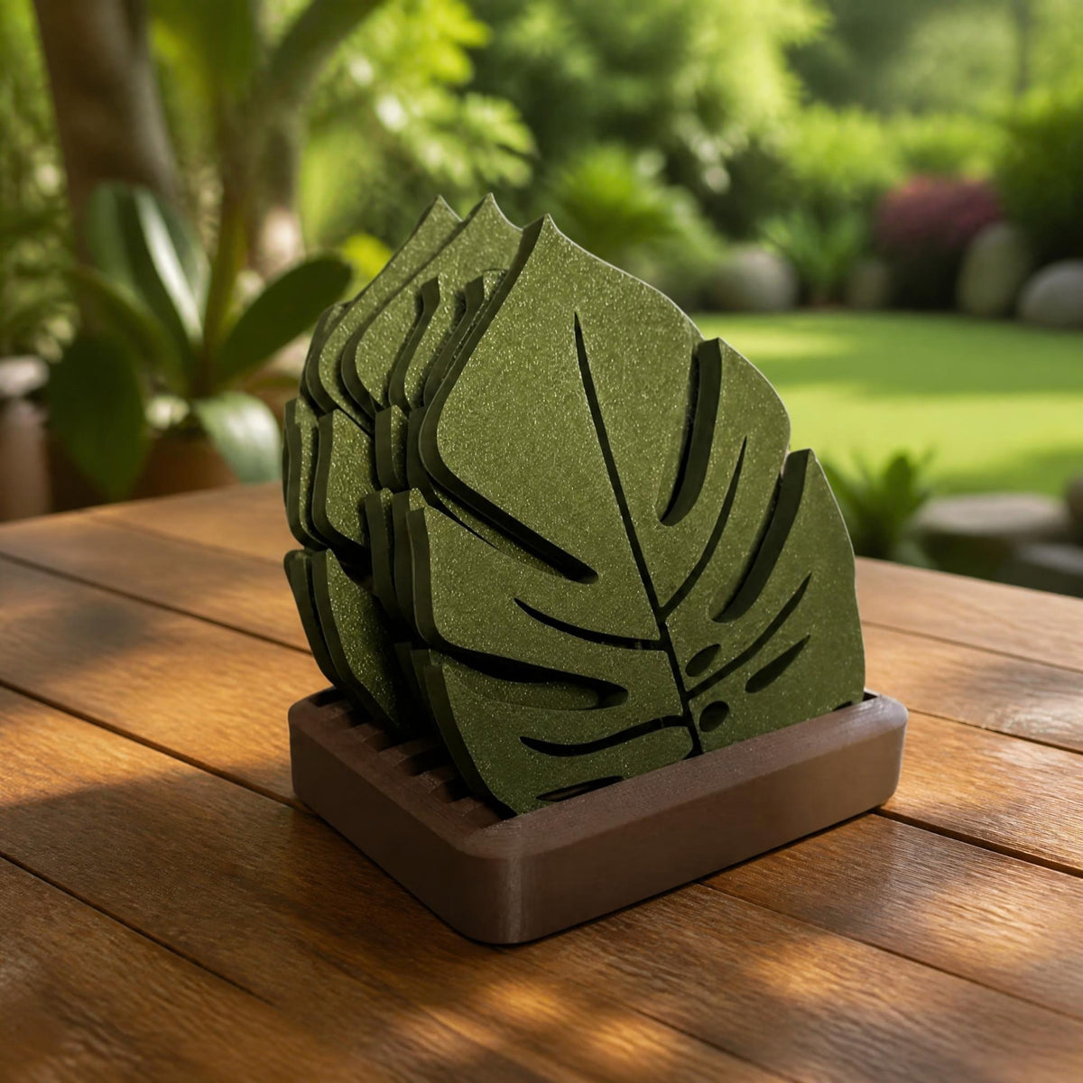 Posavasos hojas de monstera con soporte impresos en 3D