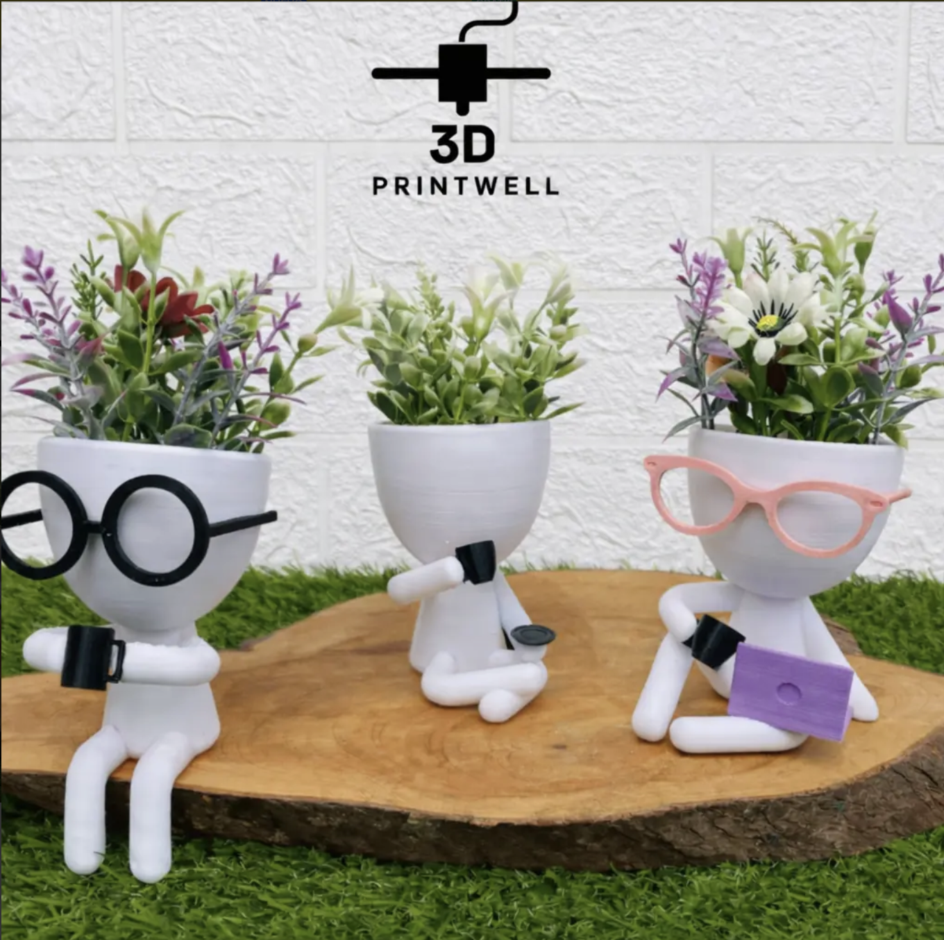 Pack 3 Maceteros Robert Plant Lentes Con Cafe - Imagen 2